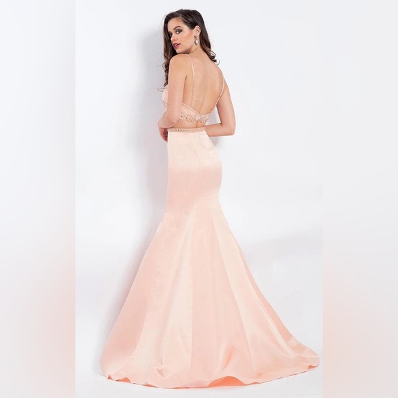 🌟Host Pick🌟Peach Rachel Allan Two Piece Sequined Gown - Picture 2 of 15